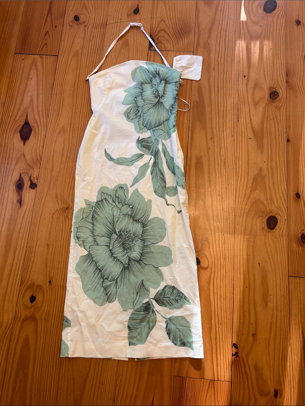 BHLDN White Strapless Maxi Dress with Teal Floral Print